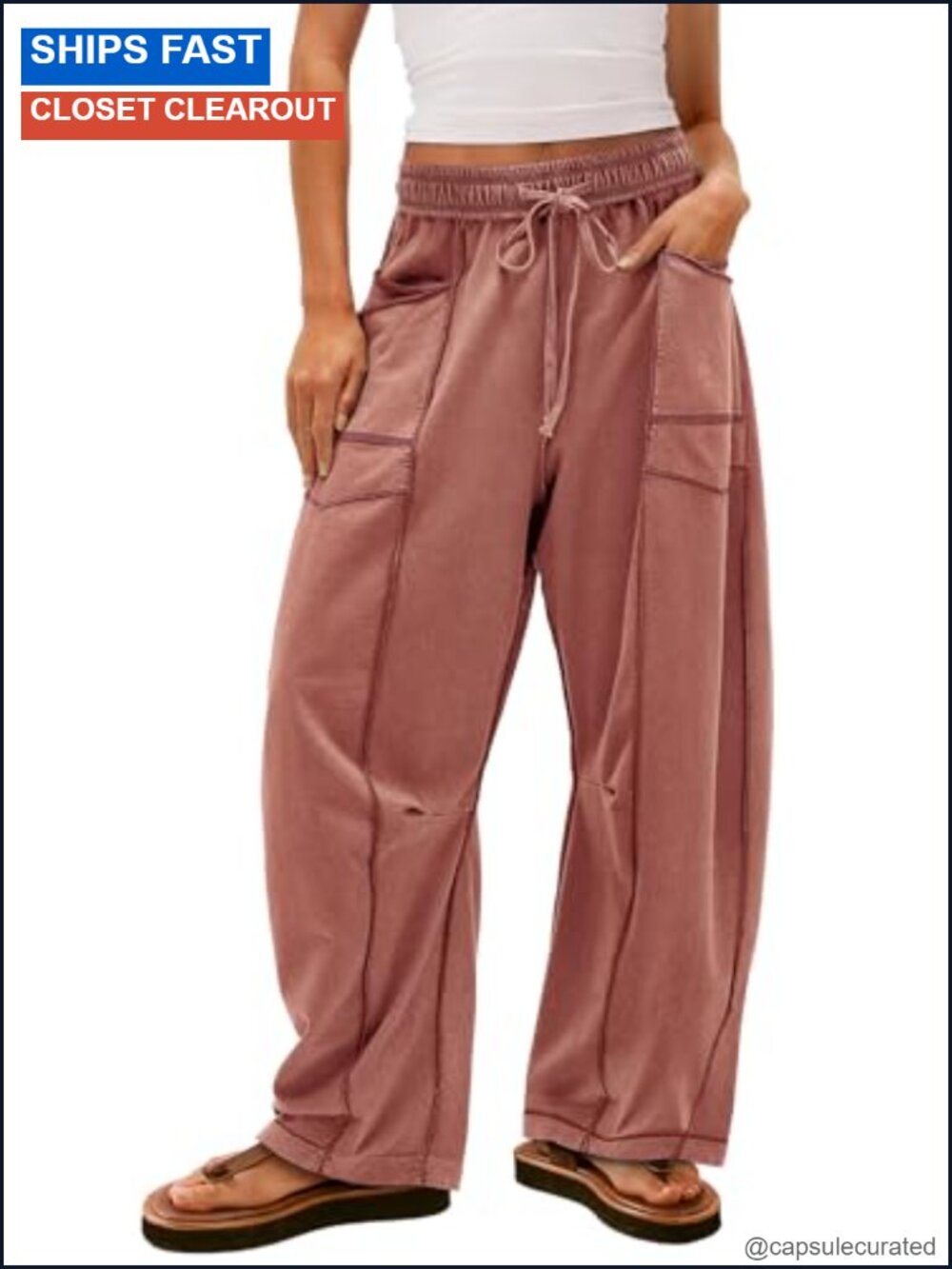 Women's Baggy Wide Leg Palazzo Pants Drawstring Elastic Waist Frill Trim